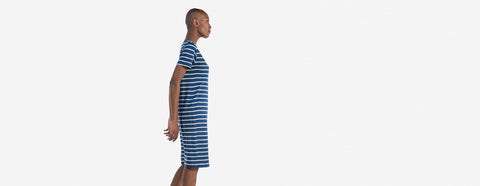 vestido reto listrado off-white e náutico