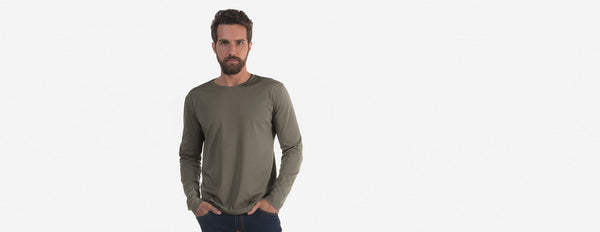 camiseta gola c manga longa masculina oliva