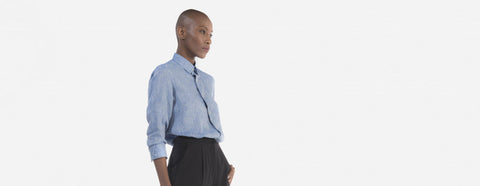 camisa de linho boyfriend azul mescla