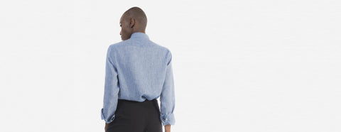 camisa de linho boyfriend azul mescla