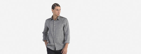 camisa de linho preto mescla