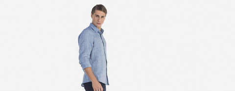 camisa de linho azul mescla