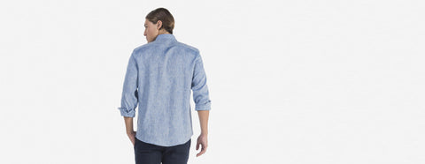 camisa de linho azul mescla