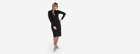 vestido gola alta manga longa preto