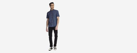 camisa jeans manga curta índigo médio