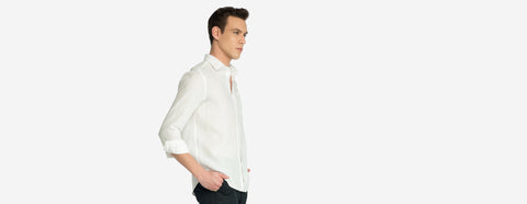 camisa de linho com bolso branco