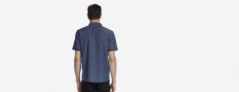 camisa jeans manga curta índigo médio