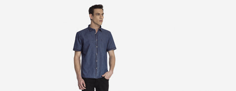 camisa jeans manga curta índigo médio